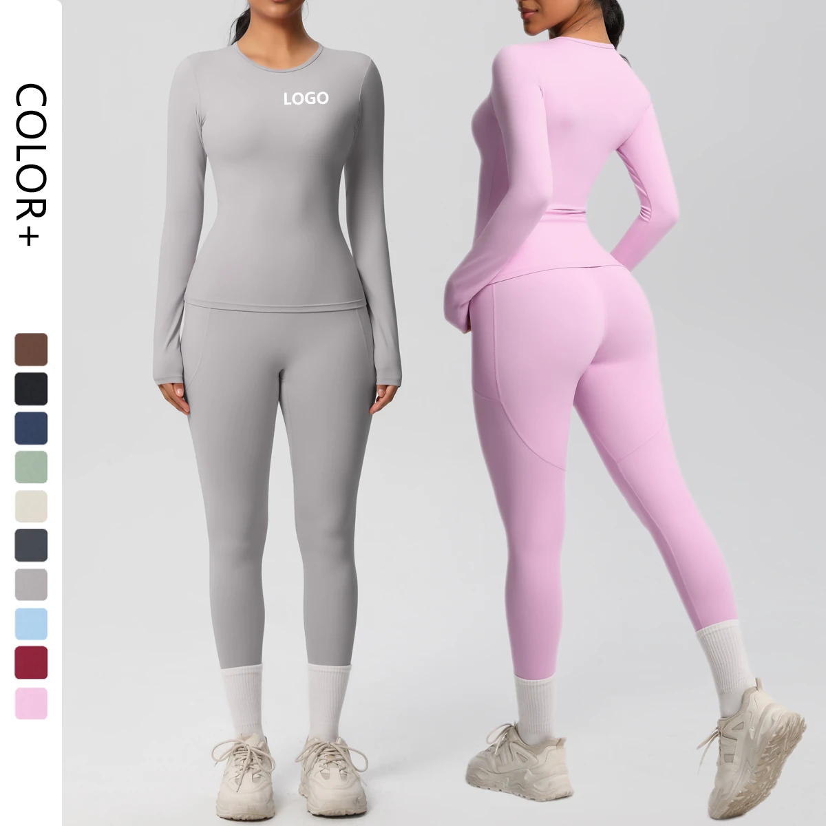New Women Sports Leisure Set High Waist Wide Leg Warm Yoga Tracksuit Tight Quick Dry Sweat Absorption Long Sleeve Fitness Set