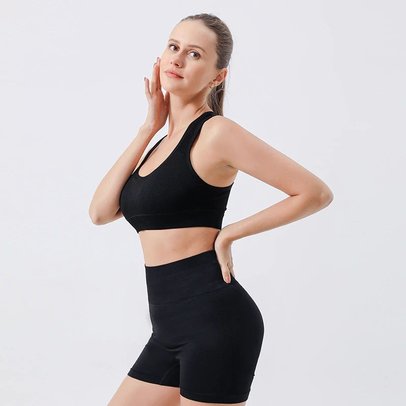 European and American Quick-drying Yoga Clothes Gather Fitness Vest Seamless High Waist Shorts Sports Suit