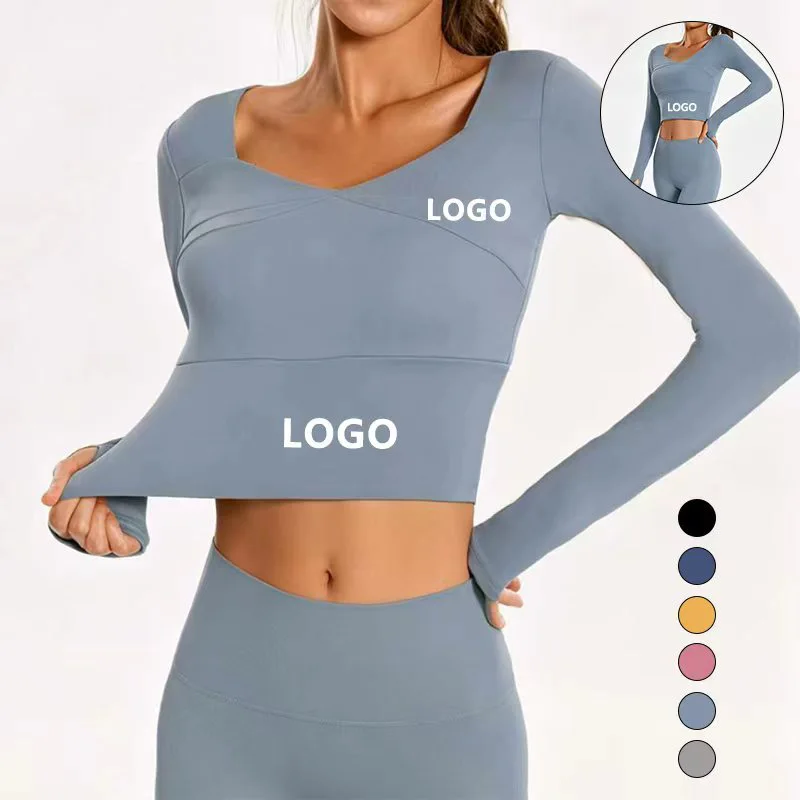 Women's Yoga Top Spring Autumn New Arrival Breathable Four-Way Stretch Quick Dry Long-Sleeve Pilates Training Cropped Running
