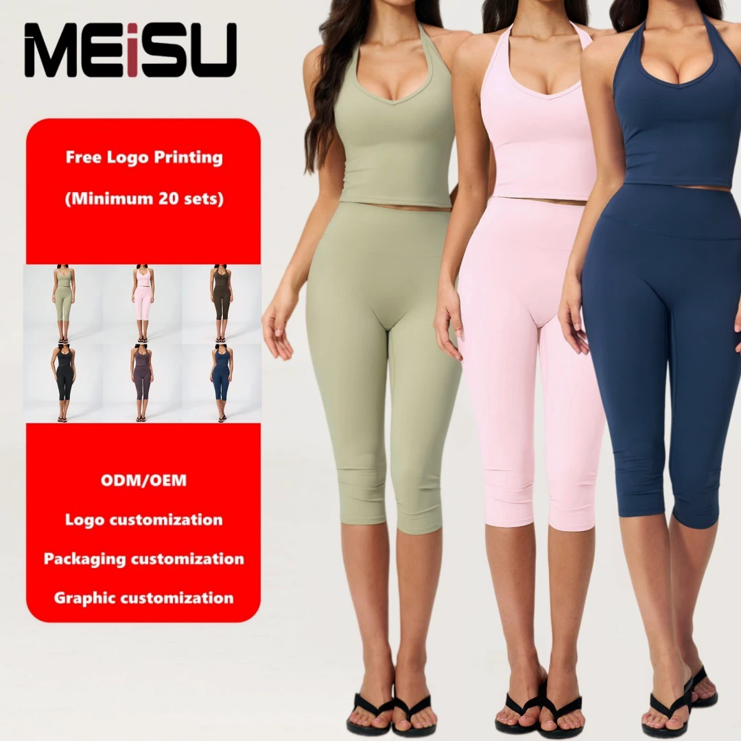 V Neck Halter Yoga Tank Top High Waist Leggings Quick Dry Moisture Wicking Gym Running Women Slim Fit Yoga Wear Manufacturer