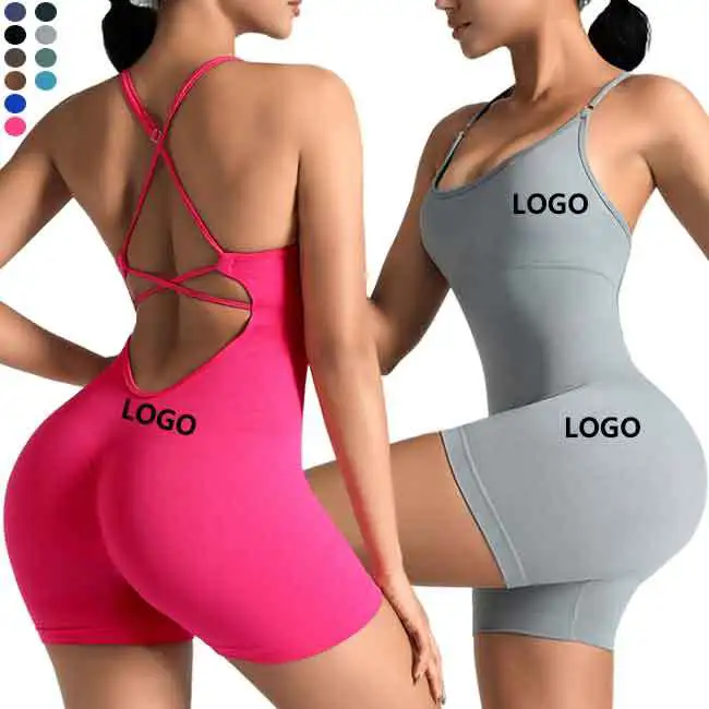 Custom Workout Gym Jumpsuit Plus Size Bodysuit One Piece Cross Strap Sexy Backless Jumpsuit Rompers Women Yoga Jumpsuit