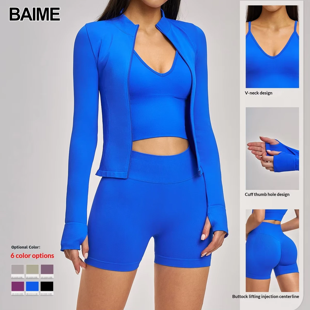 BAIME 3-piece Tight Cross Back Fitness Suit, Seamless Tight Yoga Suit, High Elasticity Running Suit