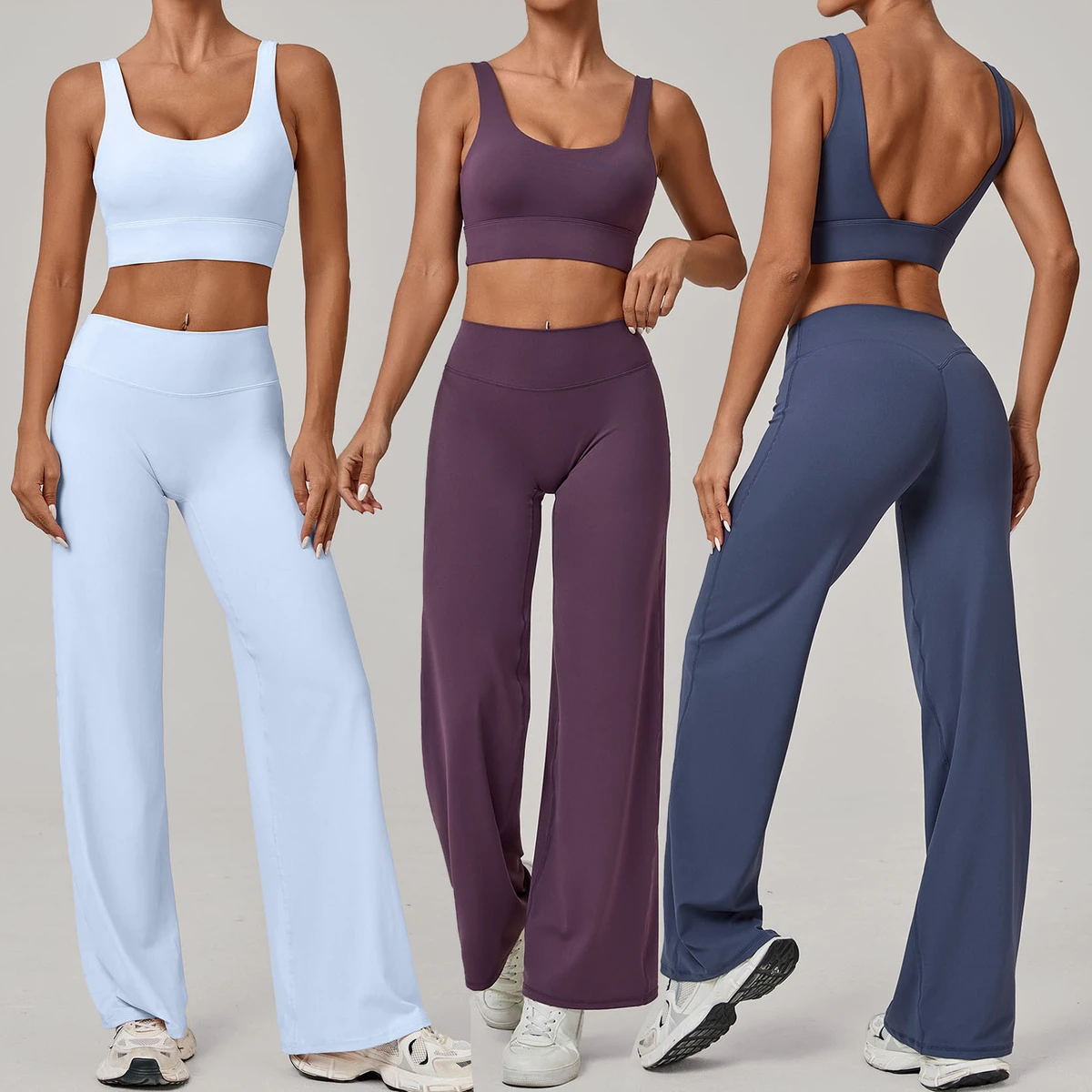High Quality Beautiful Bra High Waist Wide Leg Pants Two Piece Breathable Yoga Set for Women