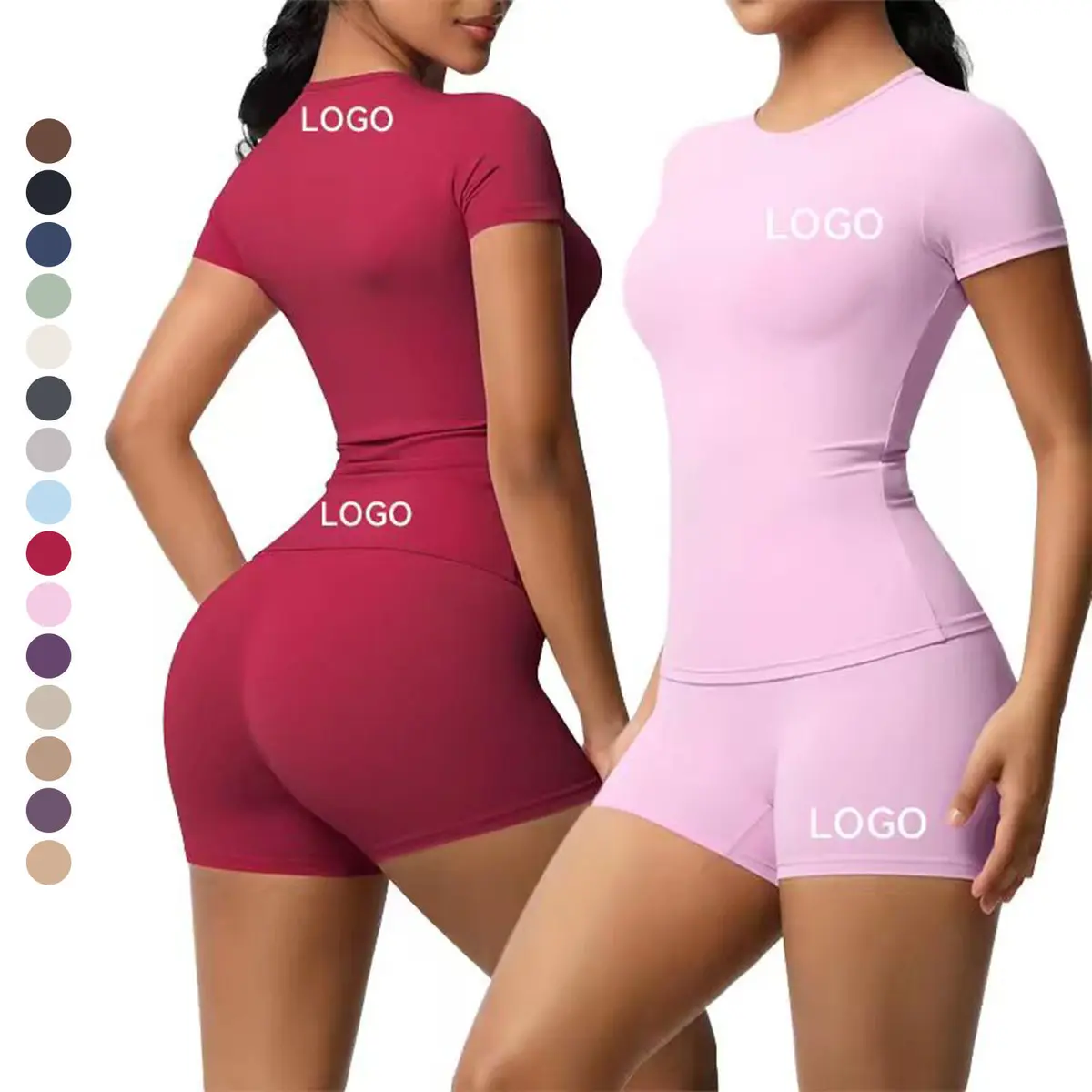 Custom Logo Nylon Spandex Fabric Tight Crew Neck Basic Short Sleeves Yoga Fitness Workout Gym Sports Yoga T-shirt
