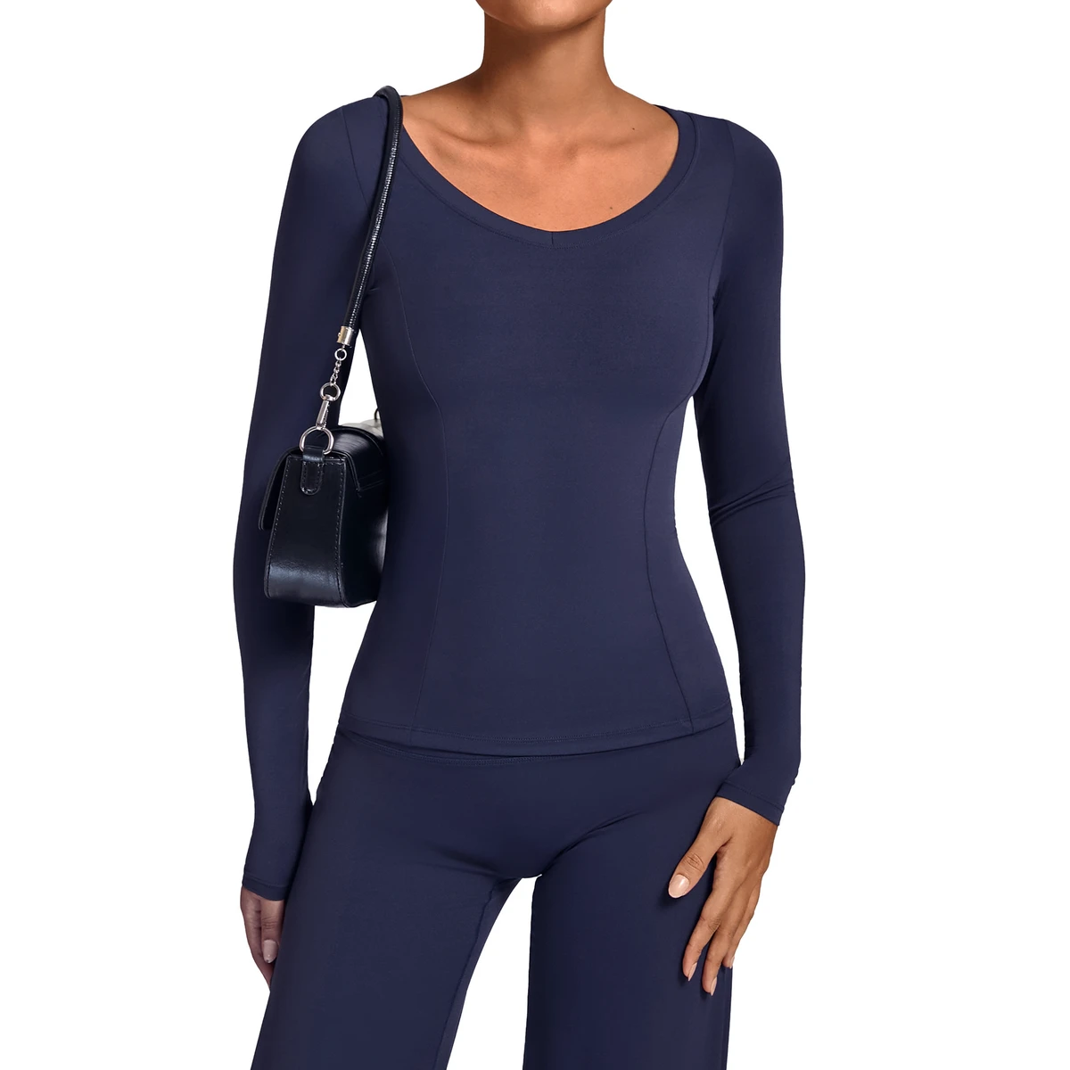 Women's V-Neck Long Sleeve Yoga Top Athletic T-Shirt Workout Tops Active Gym Shirt Slim Fit Activewear