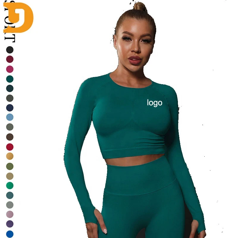 Women's Fashion Casual Running Gym Sportswear Long Sleeve Active Sports Yoga Crop Top New Waist Slimming Breathable Lightweight
