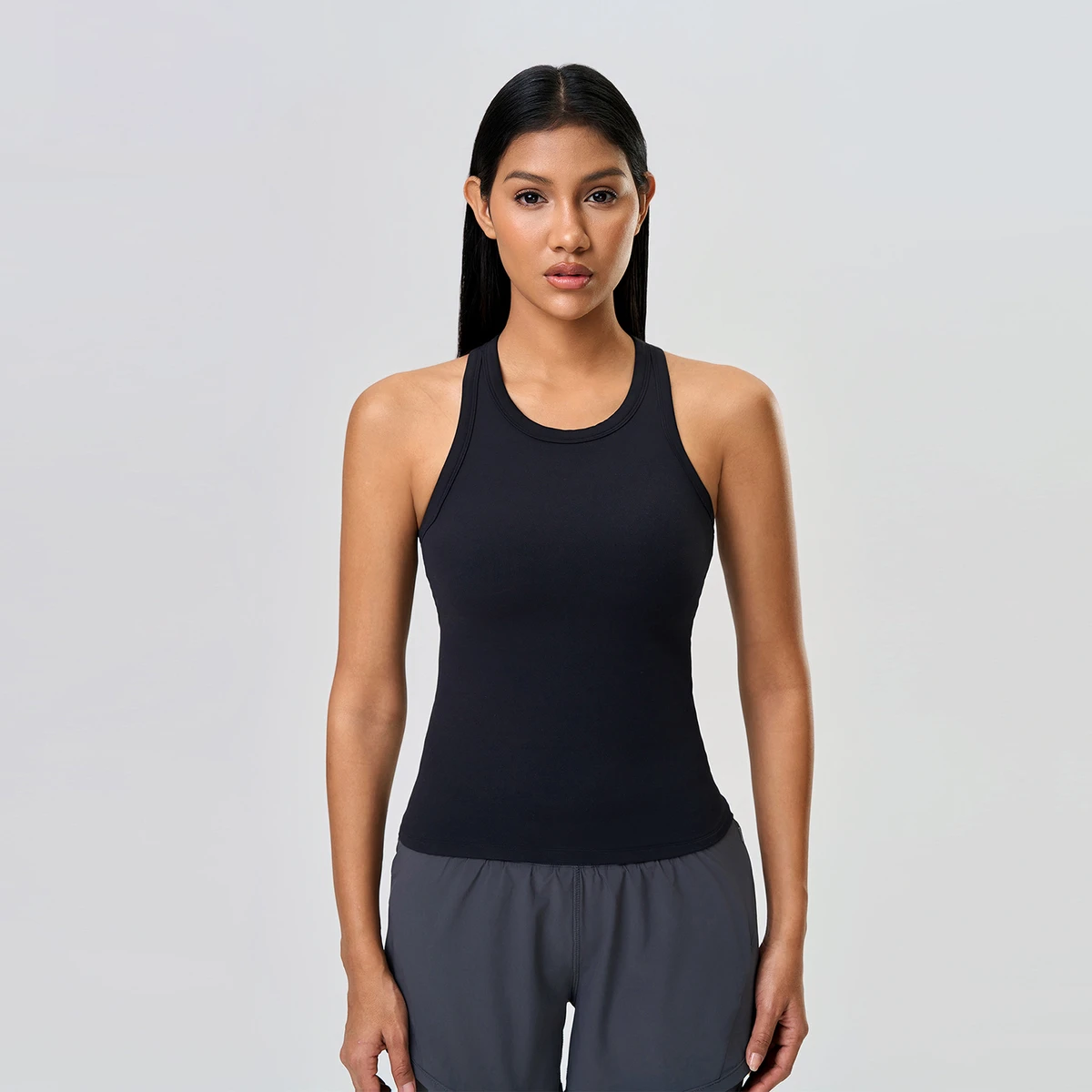 Women's Athletic Sleeveless Crop Top Skinny Fit Spandex/Polyester Quick-Drying Fitness Sports Plaid Breathable Yoga Front Logo