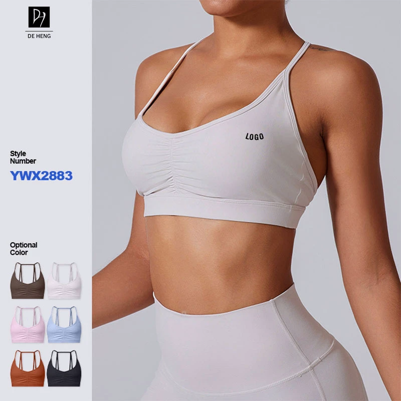 Thin Strap Woman Sports With Logo High Adjustable Thin Strap Padding Sports Yoga Fitness Gym Bra