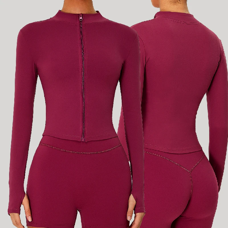 YBO-TM0262 Women Brushed Stand Collar Zipper Yoga Jacket Slim Fit Outdoor Running Yoga Gym Workout Clothes Top Clothes Women
