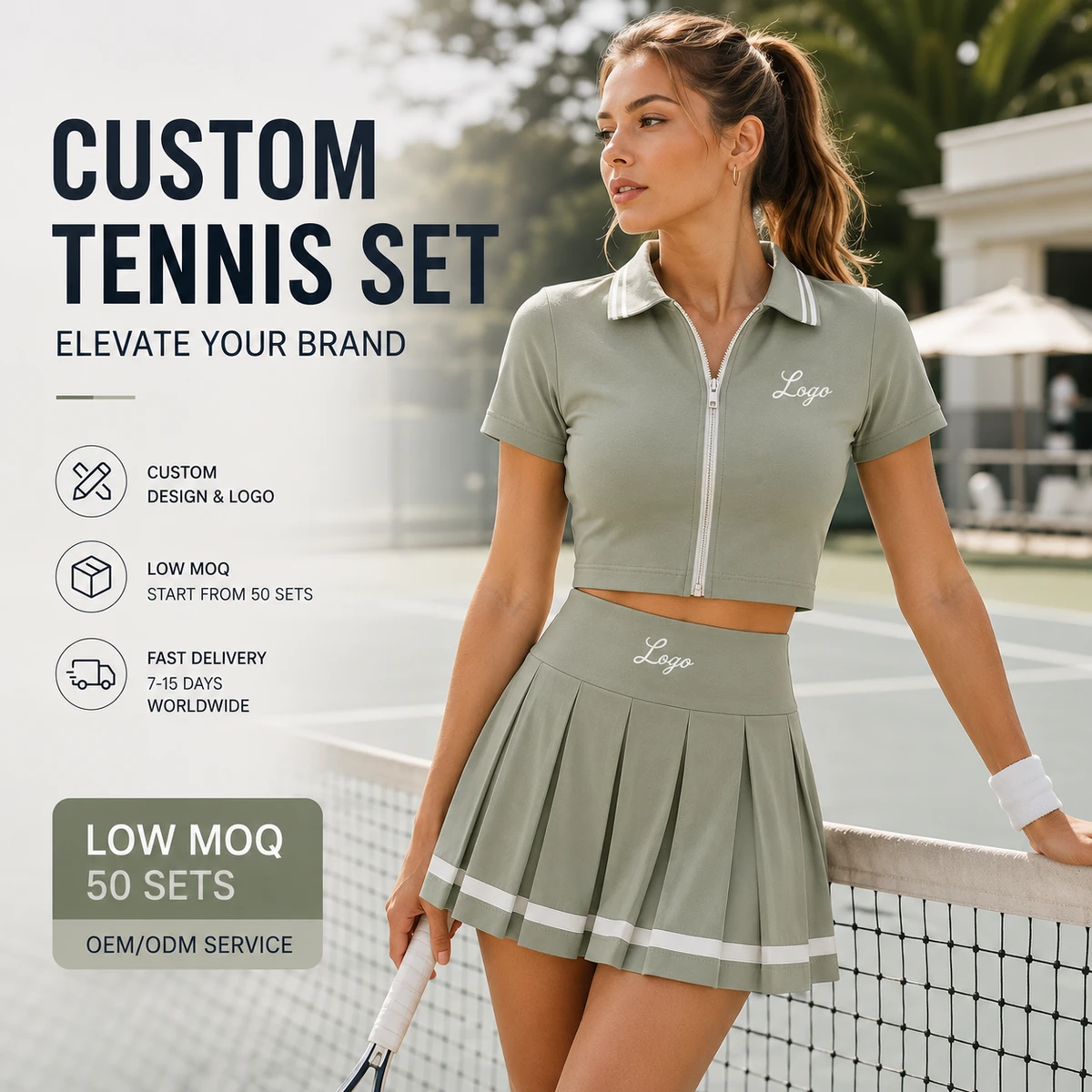Custom Logo Tracksuit Set Women Skinny Clothing Full Zip Jacket Mini Skirts Women's Sets Two Piece Yoga Set For Gym Fitness
