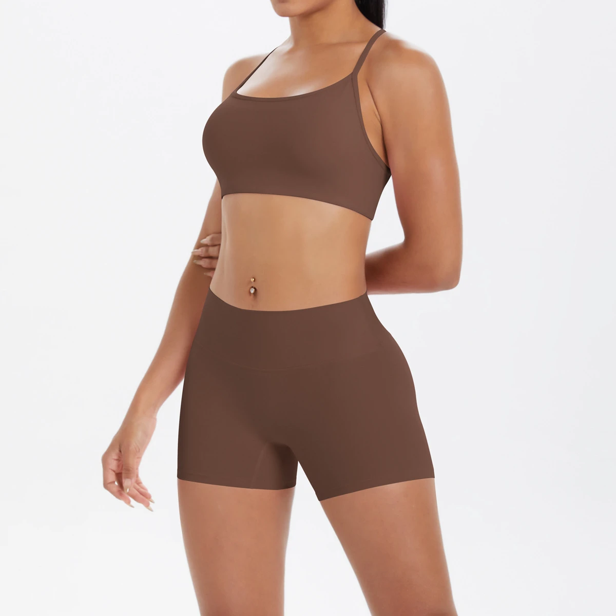 High Quality Sports Women Fitness Two Piece Activewear Sports Nude Bra and Shorts Workout Yoga Sets