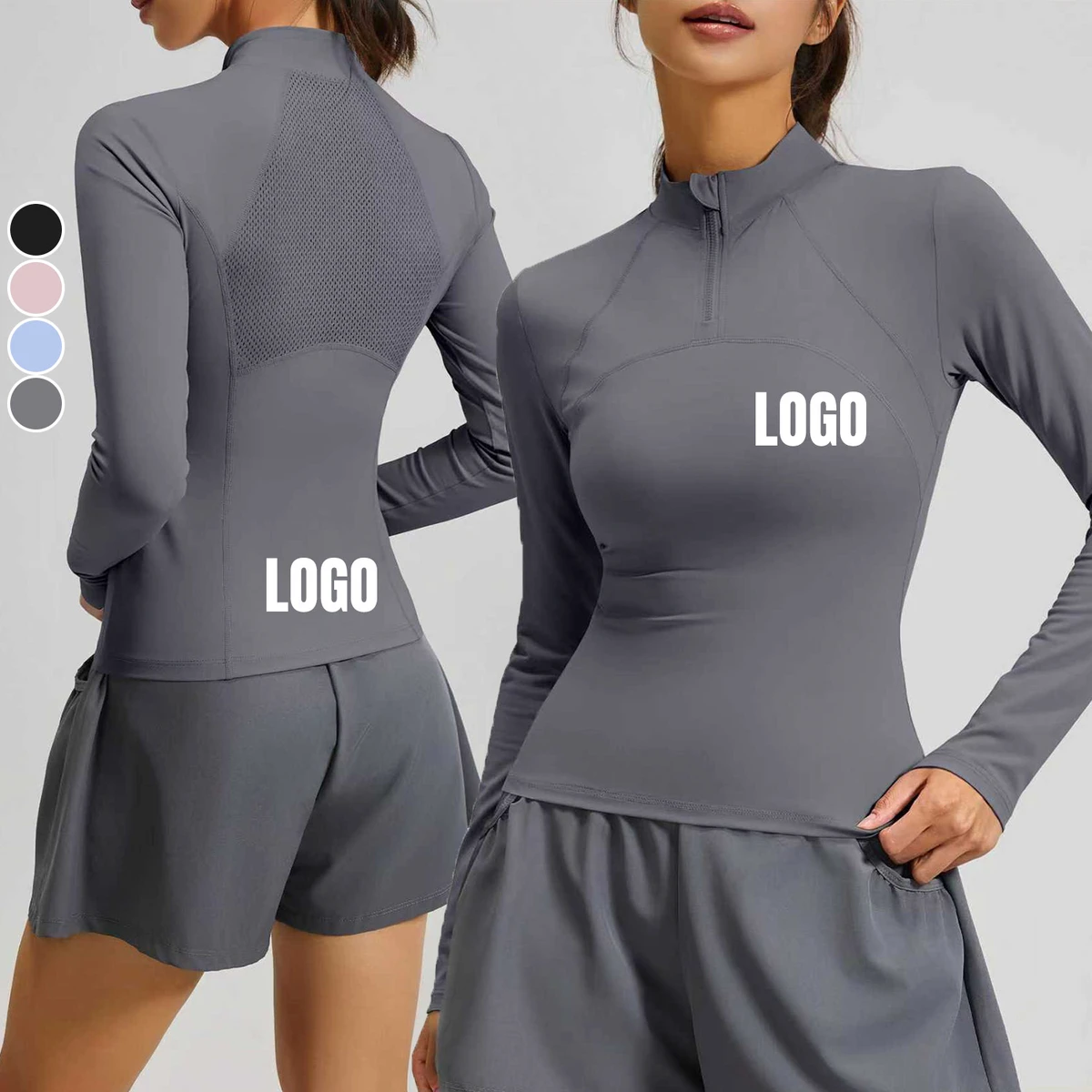 High Quality Custom Women's Long Sleeved Tights Sports Fitness Top Outdoor Running Half Zip Slim-Fit Quick Drying Yoga Shirts