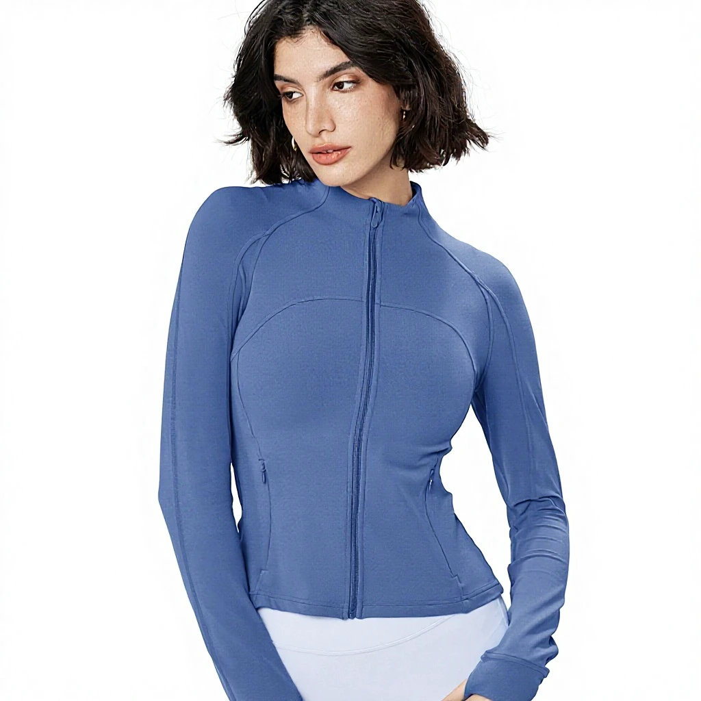 ZR NUF+ Bare-feel Yoga Top Stand Collar Slim-fit Full Sleeve Spandex/Nylon Sports Jacket Women's High-end Back Mesh Breathable