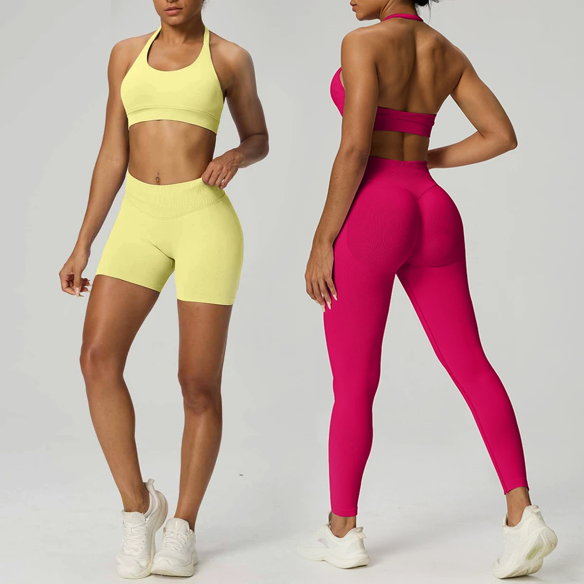 Wholesale Running Workout Active Wear Fitness Compression 2 Pieces Yoga Set Scrunch Butt Design Women's Sports Wear for Gym