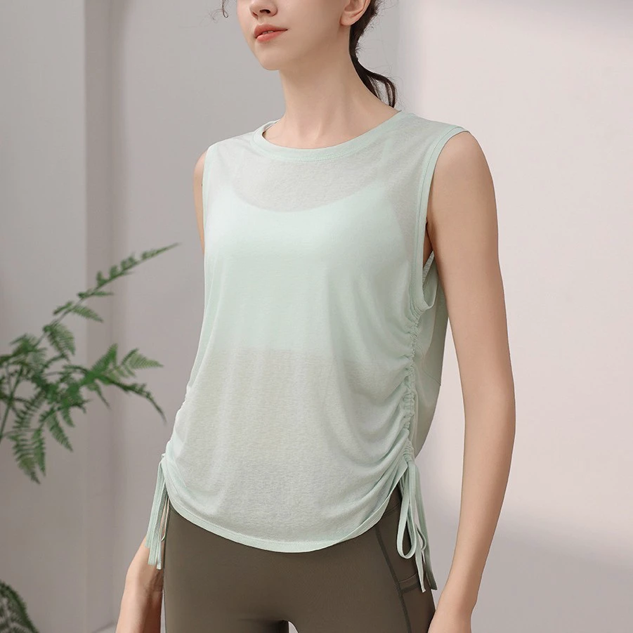 New Viscose/Polyester Thin Sports Vest Women's Tank Top Blouse Quick-drying Breathable Yoga Suit Fitness Training Top Summer