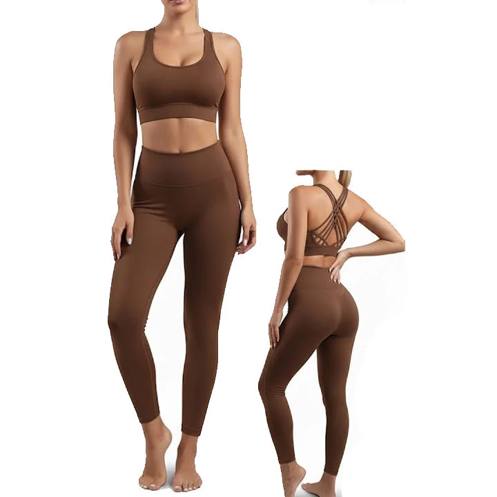 Trending 2 piece yoga set sleeveless top high waist legging elastic waist closure spandex/polyester breathable soft fabric