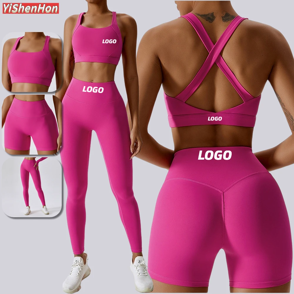 YISHENHON 2024 New 3 Piece Set Tracksuits Yoga Set Sports Suit Women Lounge Wear Crop Tops Sexy Women Leggings