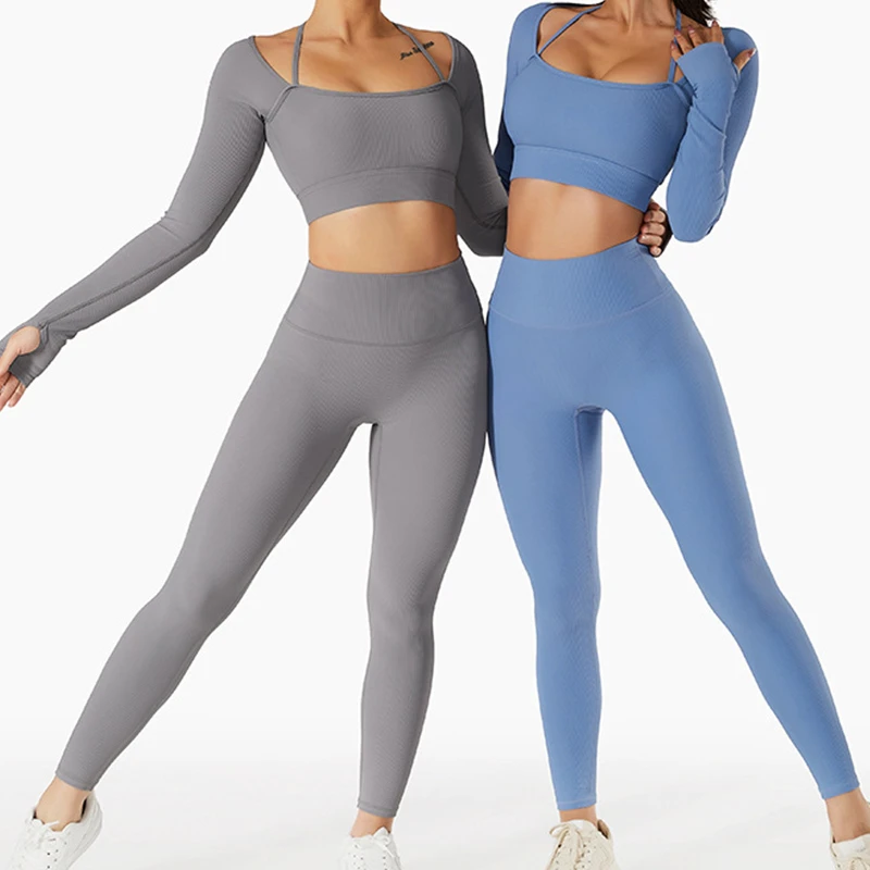 Latest Design Reversible Nylon Yoga Set Women Solid Color Breathable Seamless High Waist Elastic Waist 2-Piece Short Sleeve