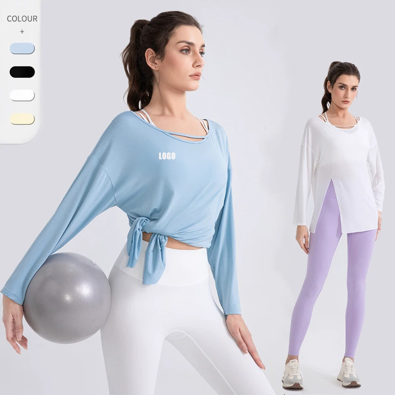 Custom Crisscross Back Yoga Top Breathable Long Sleeve Quick-Dry High-End Training Slim Fit Fitness Shirt for Summer Active Tops