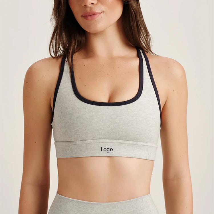OEM Custom High Elastic Support Shaping Gathered Contrast Binding U Neck Open Back With Detachable Chest Pad Women Sports Bra