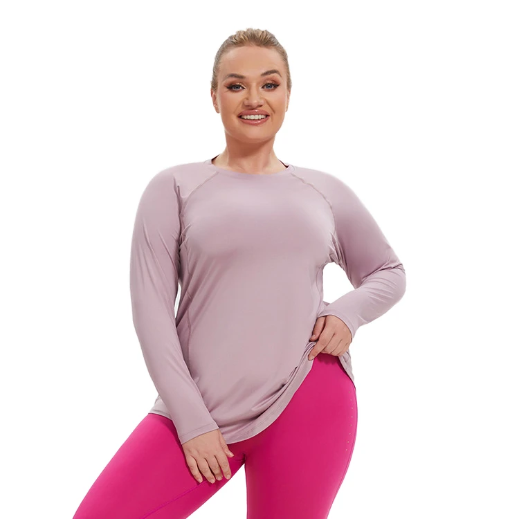European American Women's Lightweight Yoga Top Large Size Comfortable Breathable Quick Drying Long Sleeve Fitness Blouse Sport