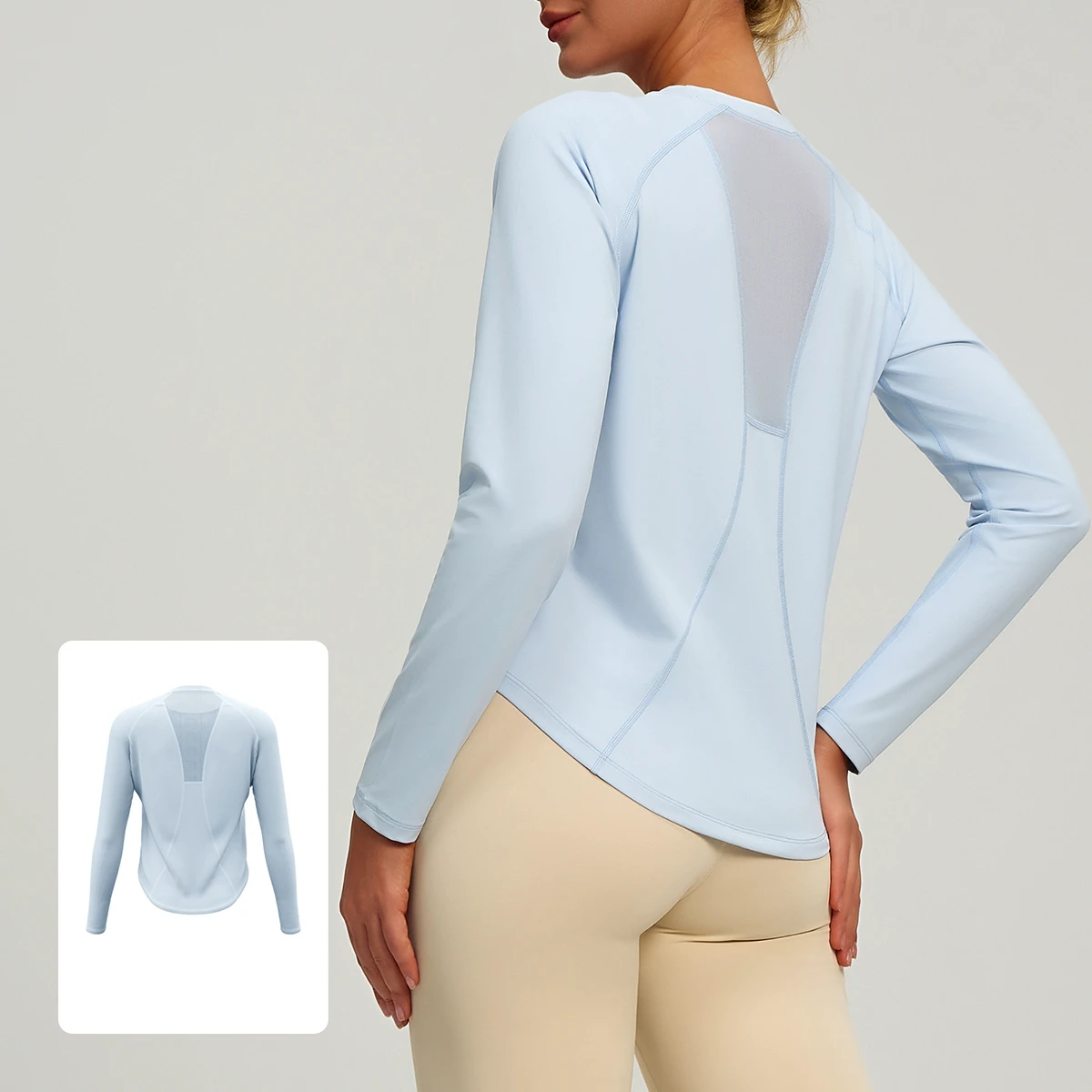 Wholesale Summer Breathable Loose Mesh Back Nude Feeling Yoga Fitness Long Sleeves Women Gym T Shirt