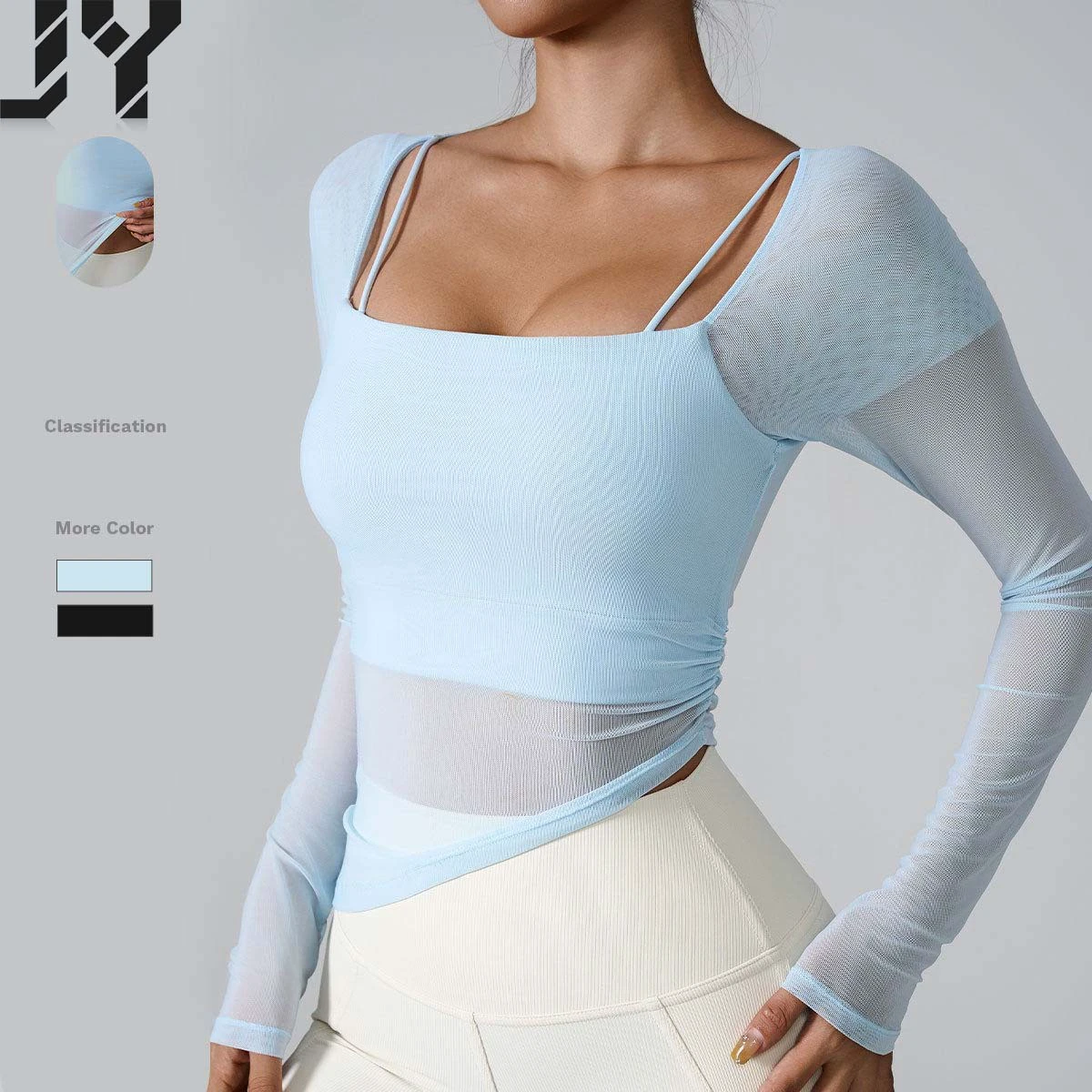 Fashionable Hot-Selling Long-Sleeve Yoga Top Cloud-Feel Mesh Sports Top with Fixed Cups for Women