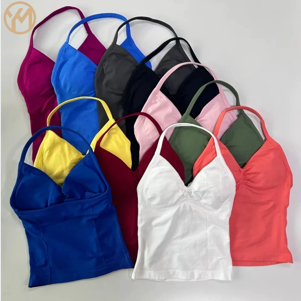 Yimo 31 Colors Women Halter Seamless With Pad Yoga Tops Lady Neck Sport Vest Female Fashion Shockproof Fitness Bra