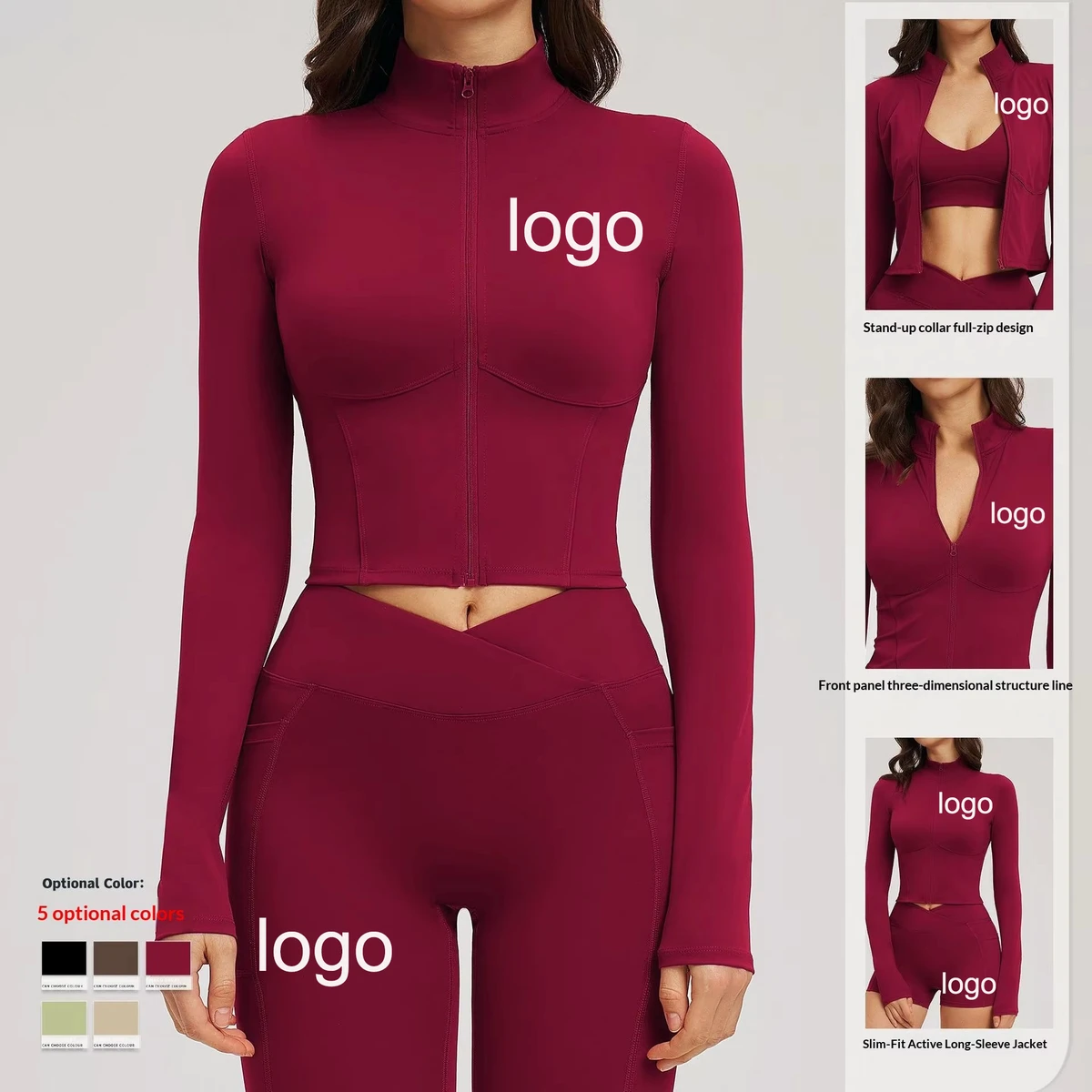 Cross-Border Nude-Feel Yoga Jacket Stand Collar Zipper Tight-Fit Spandex/Nylon Sweat-Wicking Outdoor Running Sports Casual Top