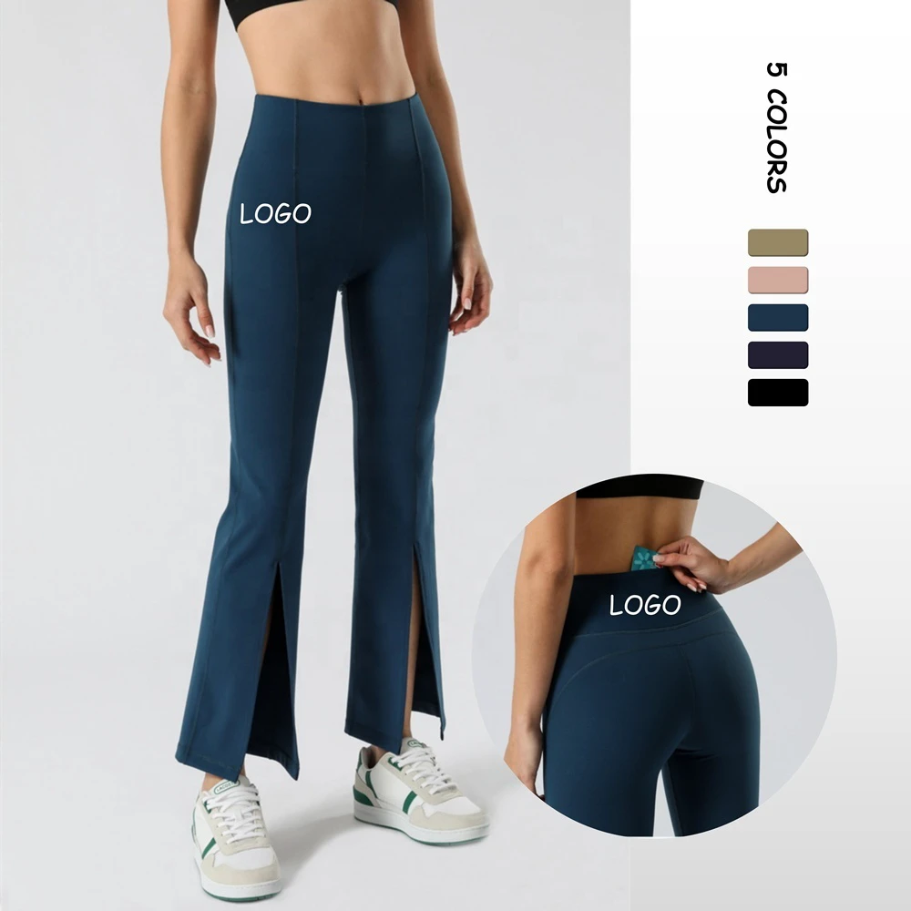 2022 Solid high waisted long flare skinny sexy sex sport woman clothes fitness wear slit flare yoga harem pants