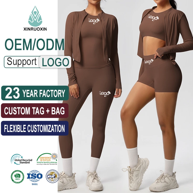 Double-sided Brushed Tight Breathable Solid Color Training Yoga Suit Eight-piece Set Sports Running Fitness Suit for Women