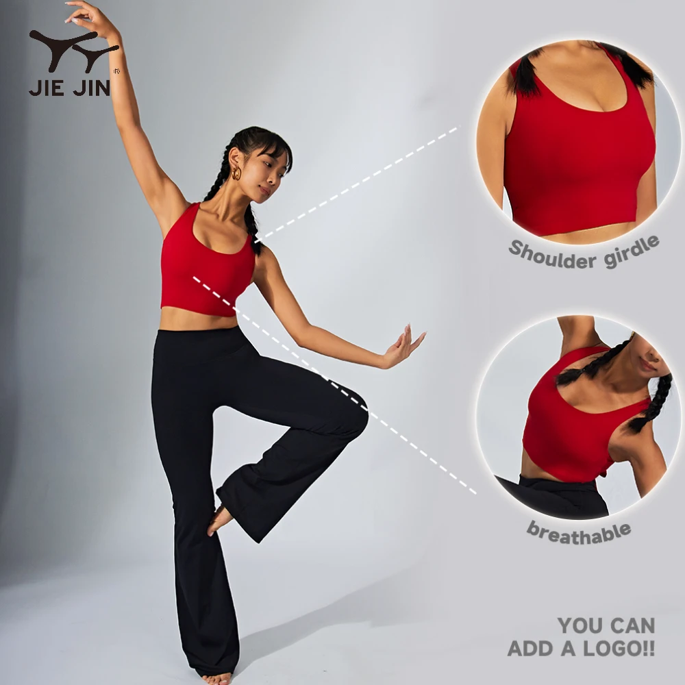 JIEJIN Fashion Yoga Dancing Wear 2 Pieces Lightweight Soft Quick Dry Sexy Compression Muscle Bra Flare Leggings Set
