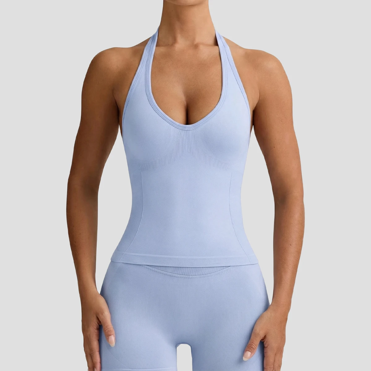 Wholesale Price Cross Border Women's Yoga Tops Polyester Deep V Neck Solid Simple Design Strap Backless Pilates Ladies Yoga Vest