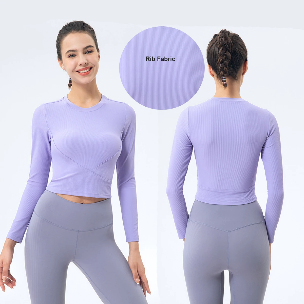 High Quality Women Long Sleeve Sport Top Slim Fit Top Fitness Rib Fabric Top Training Long Sleeve Yoga Wear