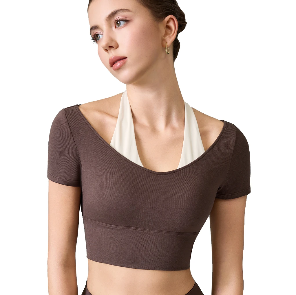 Halter Neck Lightweight Breathable Yoga Crop Top for Women Padded Sports Bra for Running & Training