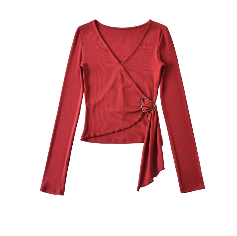 Women's Pilates Outfits Wrap Tops Ballet Yoga Coquette Shirt Cute Long Sleeve Breathable Skinny Fit V-neck Workout Activewear
