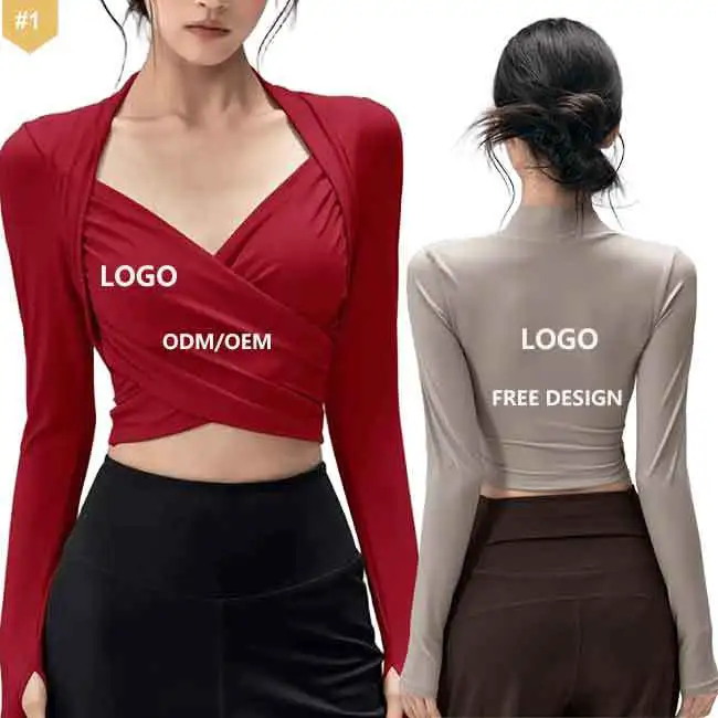 Women Custom Slim Fit With Padded Cross Design Fitness Wear Crop Top Quick Dry Recycled Fabric Pilates Running Gym Long Sleeve