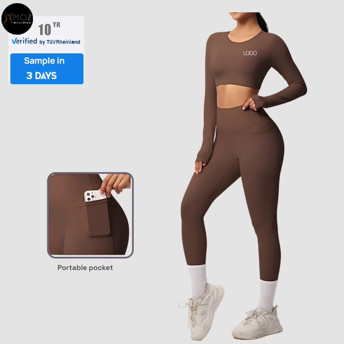 Women's Solid Brushed Breathable High-Stretch Crop Top & Pocket Leggings 2-Piece Set Custom Logo Yoga Activewear for Running