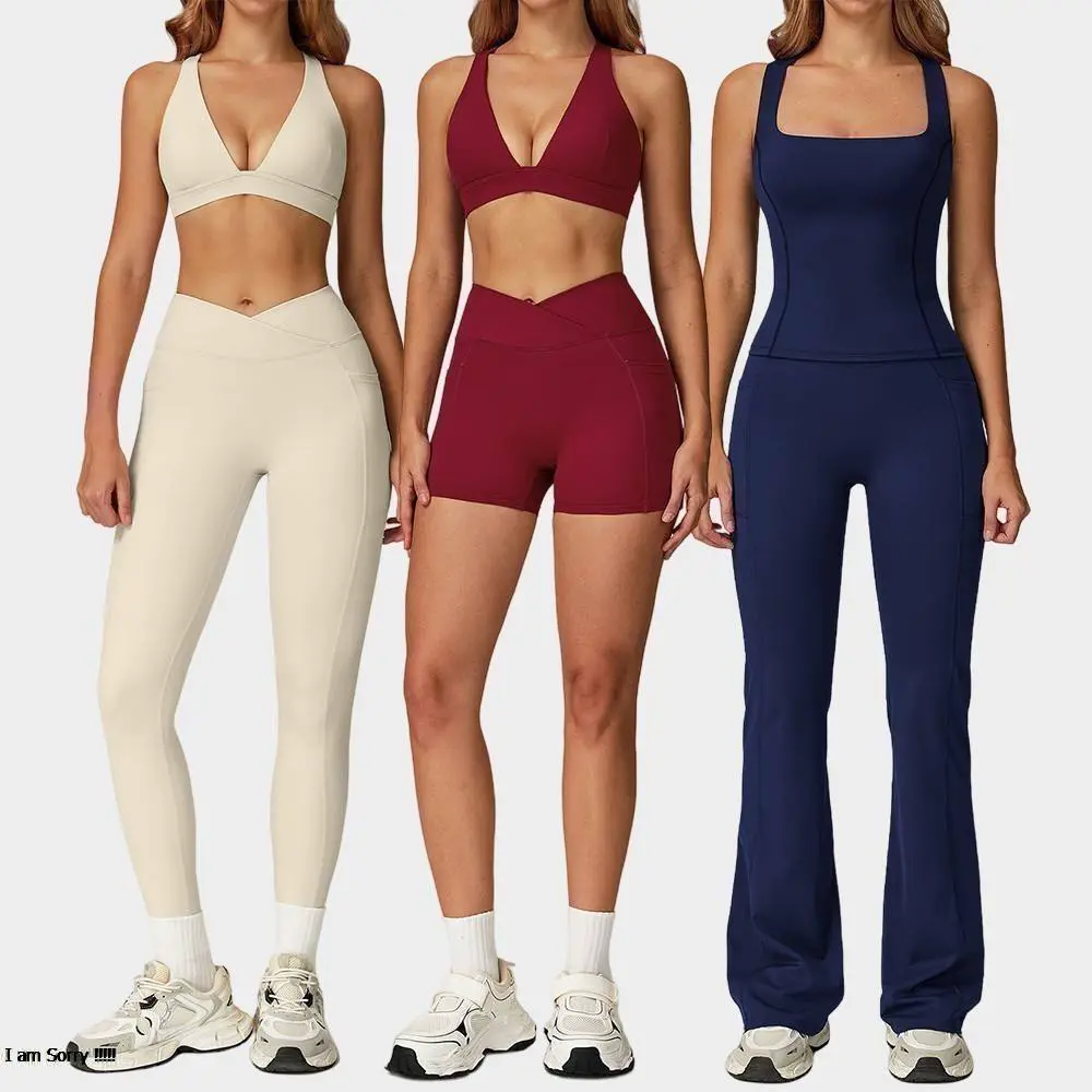 New Arrival Yoga Gym 5 Pieces Sets Fitness Workout Athletic Sexy Deep V Sports Bra Beauty Back Running Breathable Yoga Sets