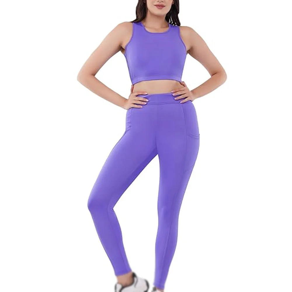 Yoga Set Solid Front Elastic Waist Lightweight Sports Wear Gym Training Stretch Fabric Breathable Comfort Flexibility Durable