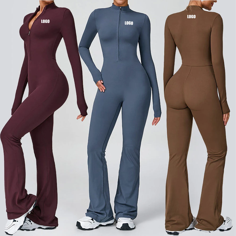 New Autumn Zipper Cloud-sensing Long-sleeved Yoga Jumpsuit One-piece Tight-fitting Fitness Sports Bodysuit