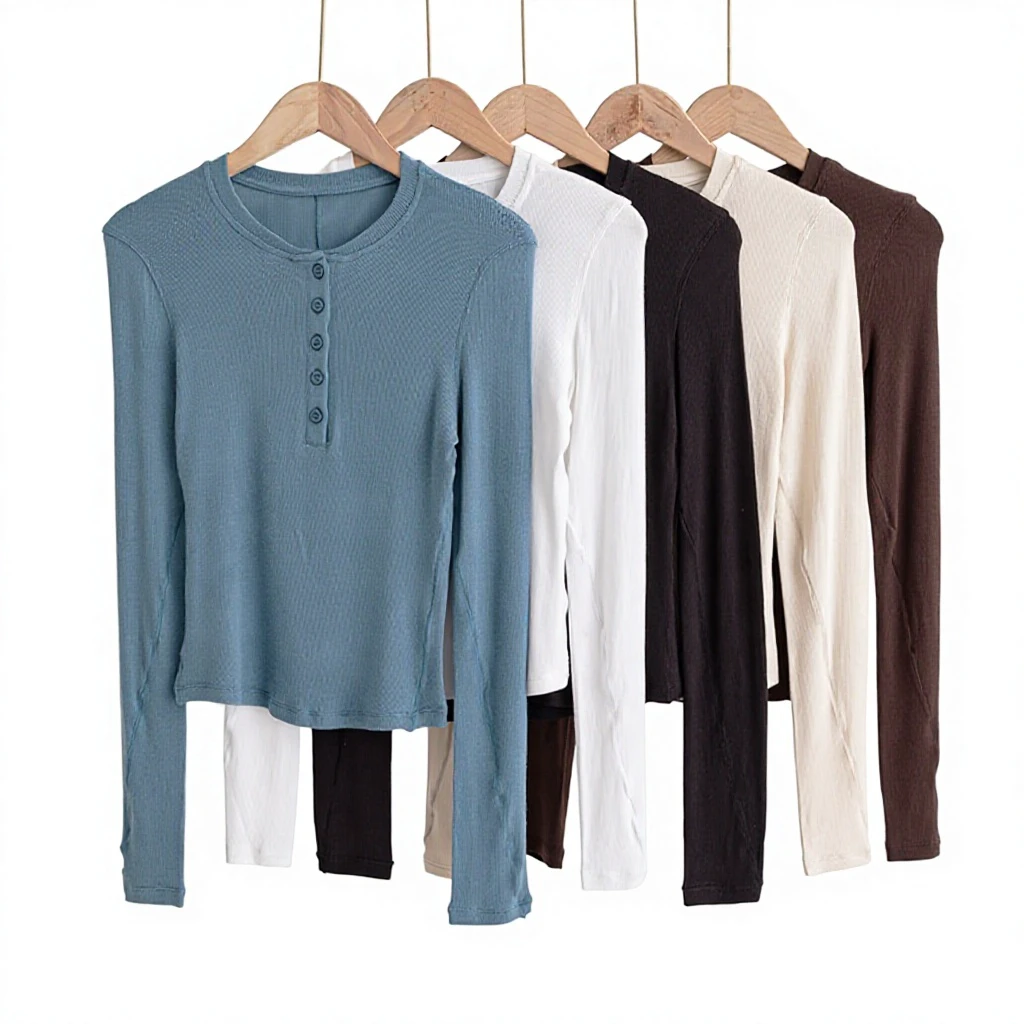 Women's Super Soft Slim-Fit Henley Long Sleeve Sports Top, Lightweight Yoga & Running T-Shirt, Plus Size