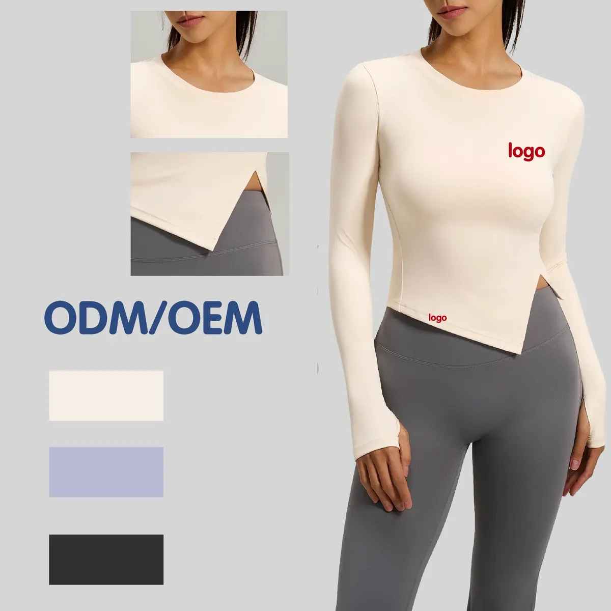 Slim Fit Split Hem Long Sleeve Yoga Shirt Moisture Wicking Quick Dry for Casual Workout OEM