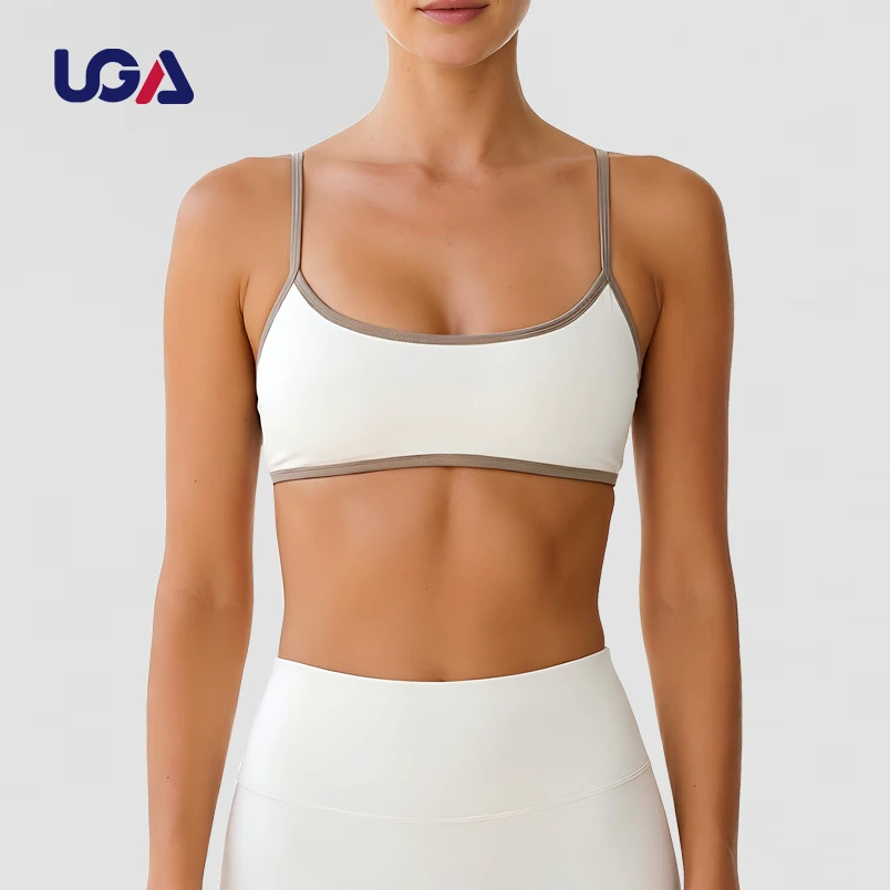 Women's Compression Fitness Bra Backless Stretchy Contrast Binding Striped Color Athletic Workout Custom Yoga Sports Bra