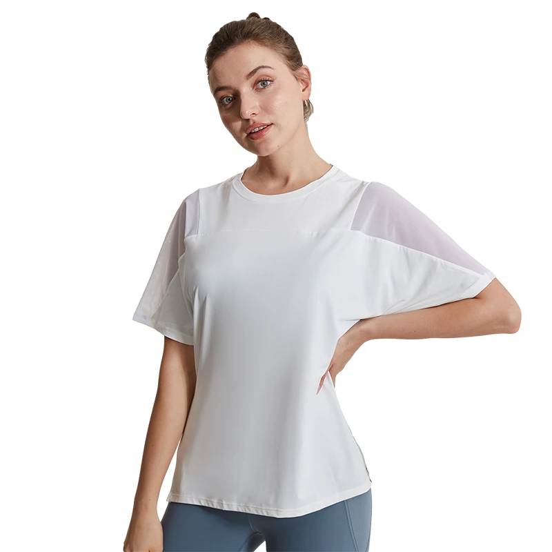 Sexy Breathable Sports Shirts Quick Dry Mesh Fitness Tops Custom Logo Loose Womens Yoga Shirt Running Sports Wear