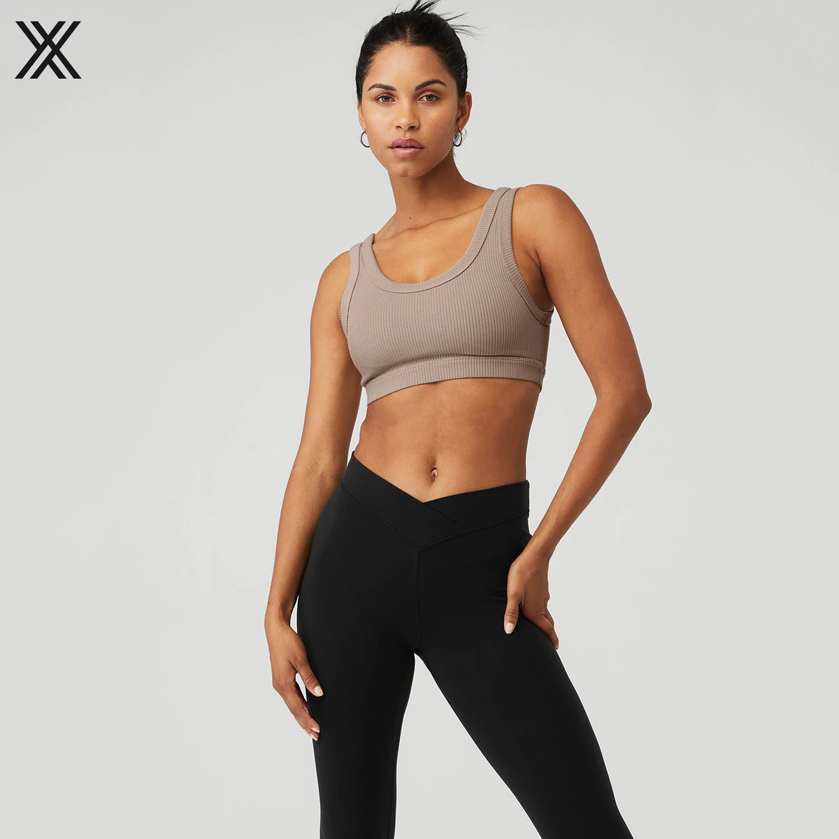 Custom Logo Rib U Shape Neck Back Fitness Removable Padding Binding Sports Bra for Women