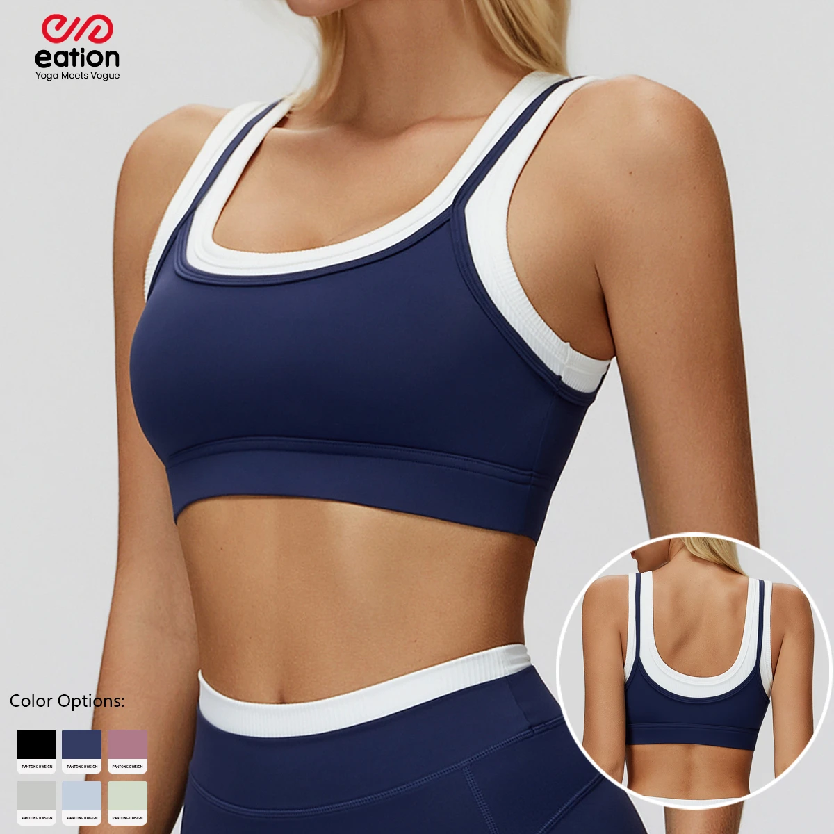 Sports Bra for Women High Support Ribbed Color Block Stylish Dual Layer Workout Yoga Fitness Running Gym Activewear Sports Bras