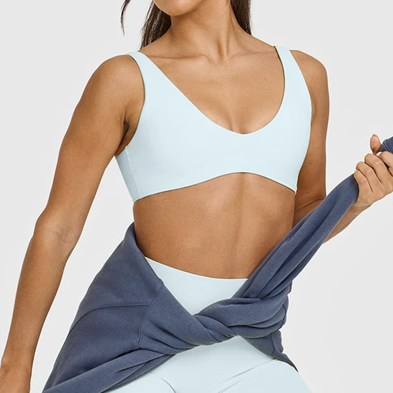 Wholesale Scoop Back Gym Workout Minimal Sports Bra Custom Logo Solid Color Fitness Sexy Blank Yoga Bra for Women