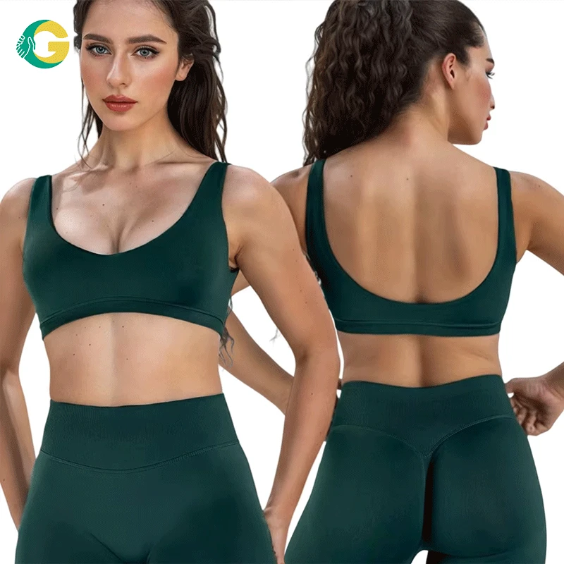 Seamless Square Neck Yoga Sports Bra High Support Workout Gym Tank Crop Top Plus Size Running Breathable Quick Dry Fit