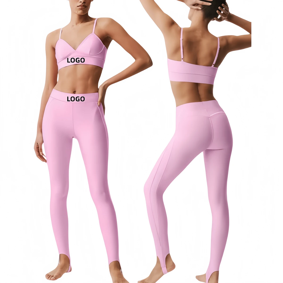 Newly Designed AIL High Waisted Four-way Stretch Quick Dry Breathable Skin Friendly Stirrup Ankle Yoga Leggings 2-piece Set for